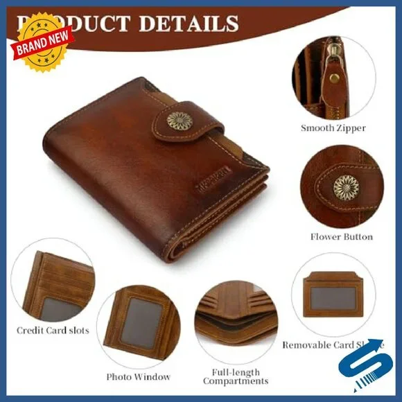 Genuine Leather RFID Wallet Women's Bifold Compact Card Holder ID Window - Picture 7 of 7